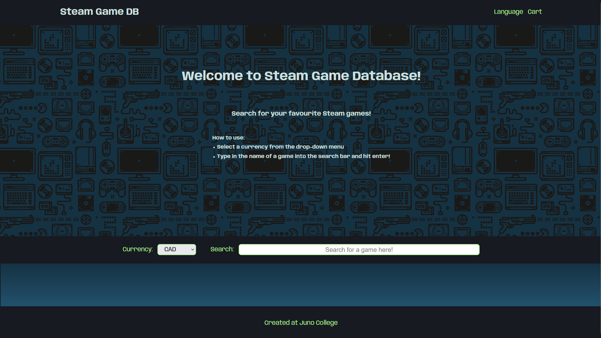 Landing page for Steam Game DB